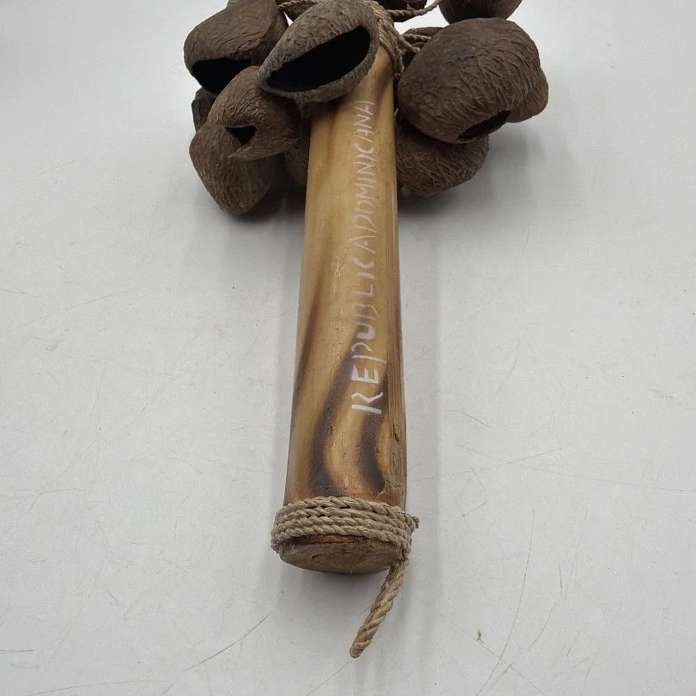 Vintage Natural Seed Pod Rattle Shaker Wooden Handle Percussion Instrument Folk